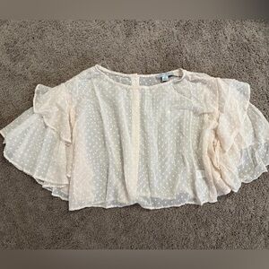 Boxy Crop Top Women size Small, Medium, Large Ivory Swiss Dot Drape Sleeve Shirt